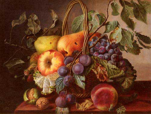 Painting Code#3426-Sartorius, Virginie de(Belgium): A Still Life With A Basket Of Fruit