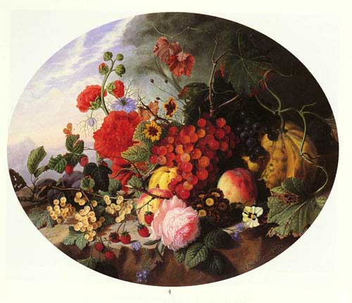 Painting Code#3427-Sartorius, Virginie de(Belgium): Still Life With Fruit and Flowers on a Rocky Ledge