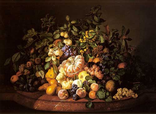 Painting Code#3447-Zinnogger, Leopold(Austria): A Still Life Of Fruit On A Marble Ledge