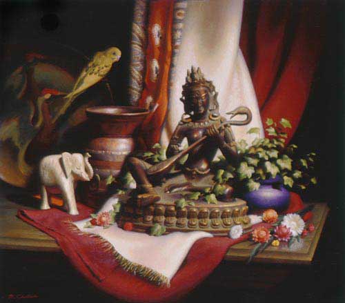 Painting Code#3460-Michael Chelich: Indian Still Life