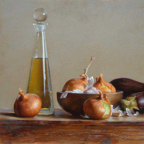 Painting Code#3466-Paul S. Brown: Still Life with Olive Oil and Onions
