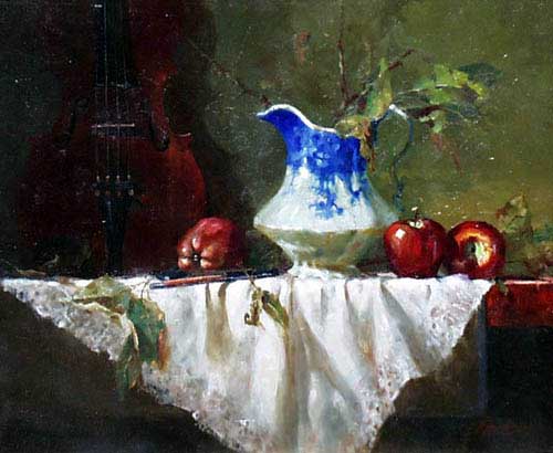 Painting Code#3481-Still Life with Apples and Violin