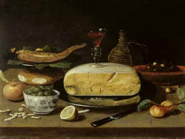 Painting Code#3483-Jan Kessel - Still Life with Facon de Venise Wineglass, Cheese