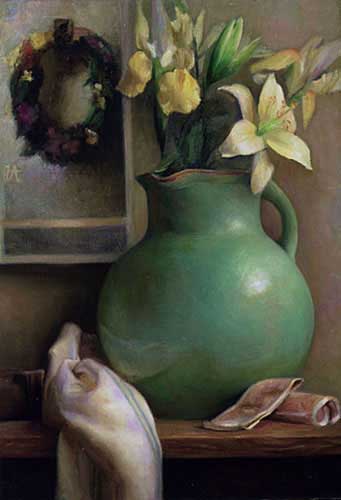 Painting Code#3502-Flowers in a Green Vase