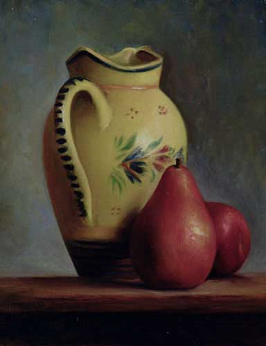 Painting Code#3505-Still Life with Two Pears and Earthen Pot