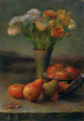 Painting Code#3515-Still Life with Fruits and Flowers in A Vase