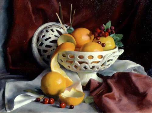 Painting Code#3530-Still Life with Orange and White Basket