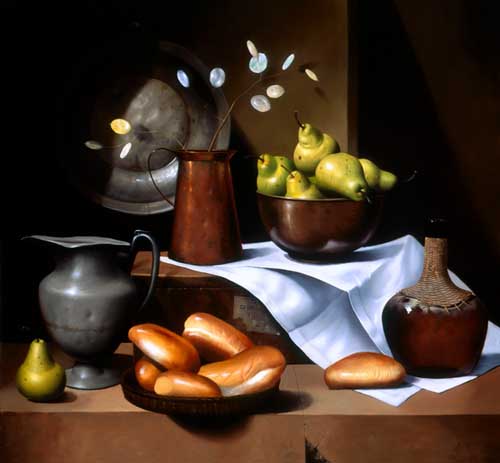 Painting Code#3533-Still Life with Bread and Pears