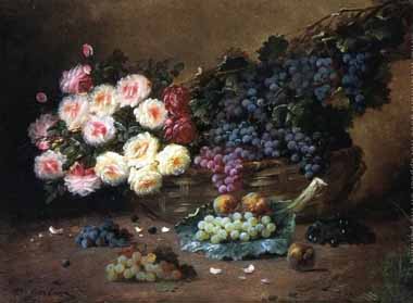 Painting Code#3542-Max Carlier - Still Life with Rosses and Grapes