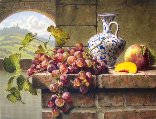 Painting Code#3560-Mark Pettit: Tuscan Vase with Fruit