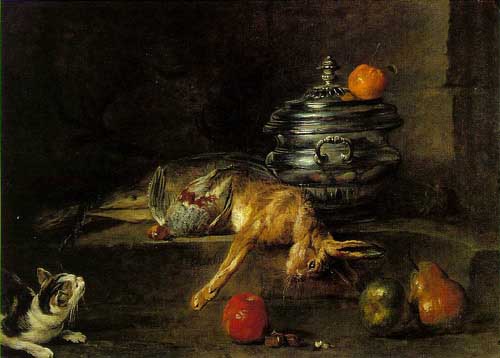 Painting Code#3583-Chardin, Jean-Baptiste-Simeon: The Silver Tureen