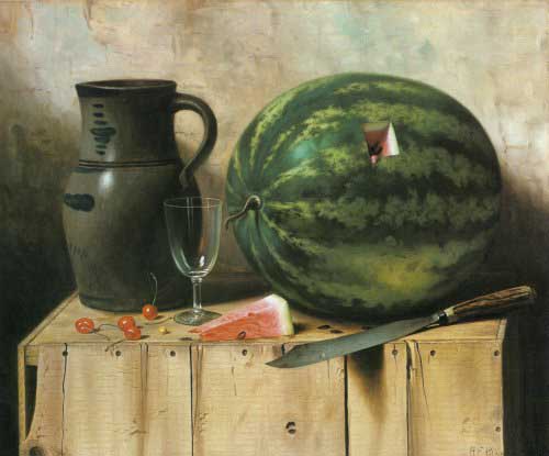 Painting Code#3597-Albert F. King: Still Life With Watermelon