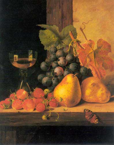 Painting Code#3604-Ladell, Edward: Still Life with Strawberries and Pears and Grapes