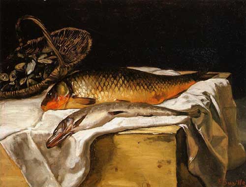 Painting Code#3611-Jean Frederic Bazille: Still Life with Fish