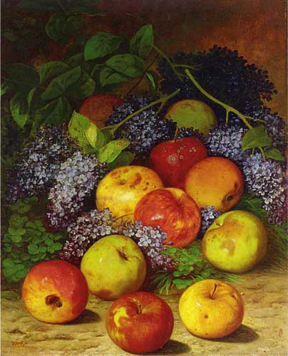 Painting Code#3619-William Mason Brown - Apples and Lilacs