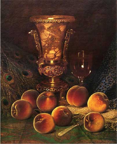 Painting Code#3622-William Mason Brown - Still Life with Peaches and Marble Vase