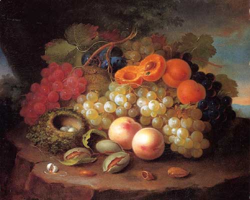 Painting Code#3633-George Forster - Still Life with Fruit and Bird&#039;s Nest