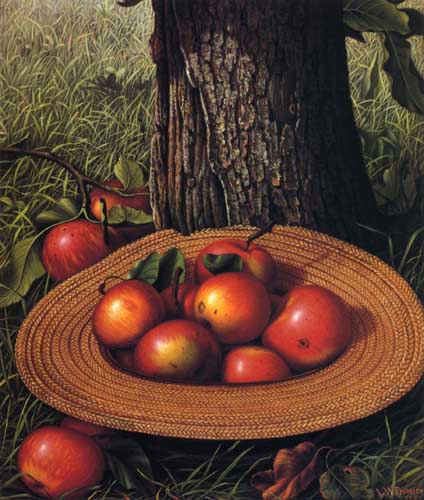 Painting Code#3645-Levi Wells Prentice - Apples, Hat and Tree