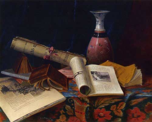 Painting Code#3649-Nicholas Alden Brooks - Still Life with Vase and Books