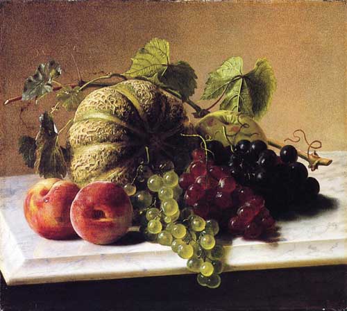 Painting Code#3651-George Hetzel - Still Life with Melons, Grapes