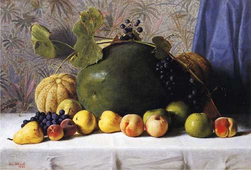 Painting Code#3653-George Hetzel - Watermelon, Cantaloupes, Grapes and Apples