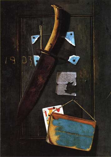 Painting Code#3662-John Frederick Peto - Hanging Knife and Jack of Hearts