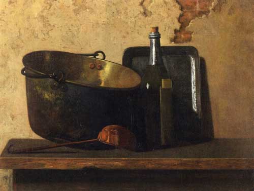 Painting Code#3663-John Frederick Peto - Wine and Brass Stewing Kettle