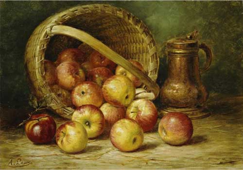 Painting Code#3667-August Laux - A Basket of Apples