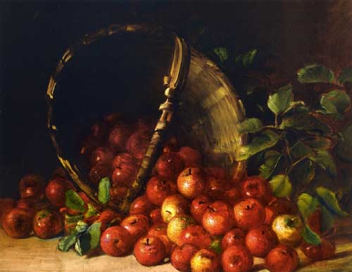 Painting Code#3682-Charles Ethan Porter - Apples in an Overturned Basket