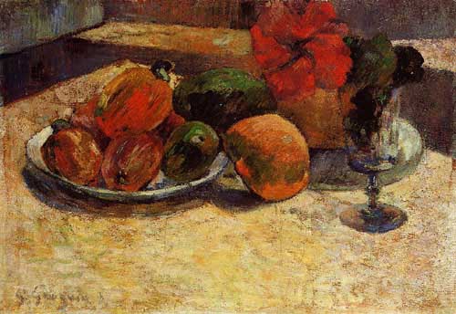 Painting Code#3702-Gauguin, Paul - Still Life with Mangoes and Hisbiscus