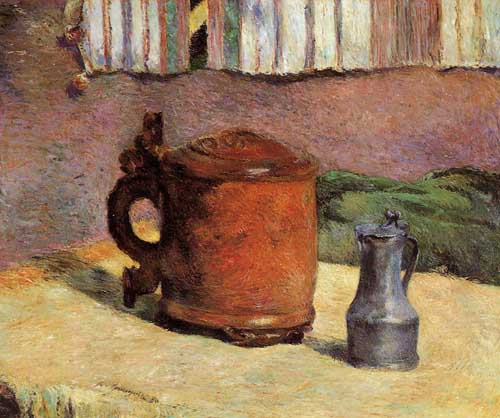 Painting Code#3706-Gauguin, Paul - Still, Clay Jug and Iron Mug