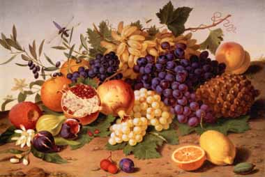 Painting Code#3728-Adolf Senff - Still Life of Grapes, Pineapple, Figs