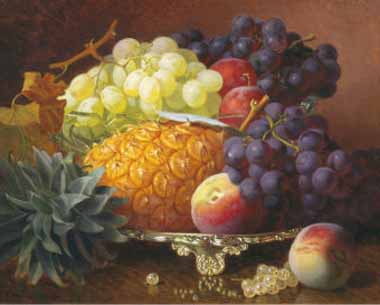 Painting Code#3738-Stannard, Eloise Harriet - Still Life of Grapes and Pineapples