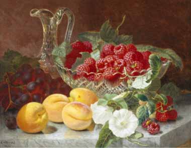 Painting Code#3739-Stannard, Eloise Harriet - Still Life of Raspberries in a Glass Bowl