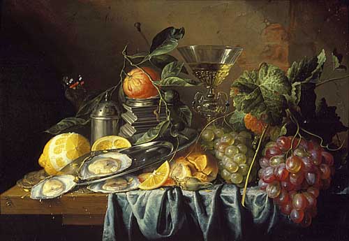 Painting Code#3763-Heem, Jan Davidz de(Holland) - Still Life with Oysters and Grapes