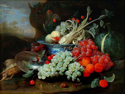 Painting Code#3770-Joris Van Son - Fruit still life with Nautilus shell