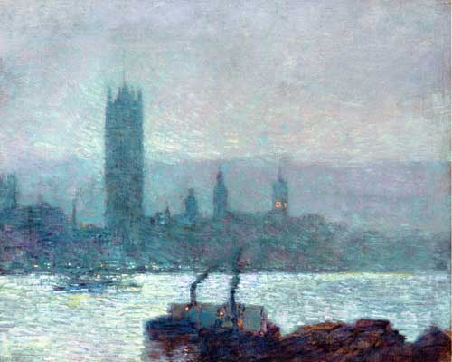 Painting Code#40019-Hassam, Childe (USA): Houses of Parliament, Early Evening