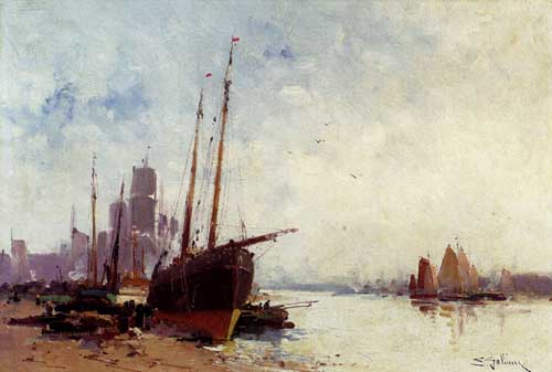 Painting Code#40054-Galien-Laloue, Eugene(France): Shipping In The Docks 
 