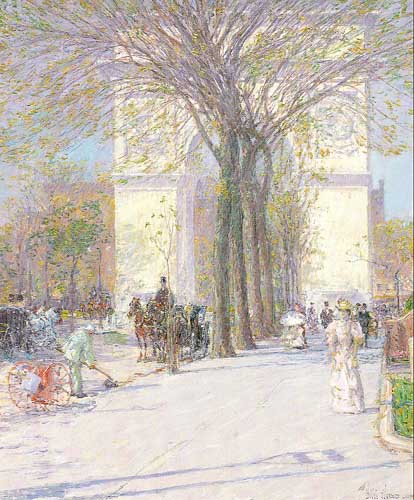 Painting Code#40066-Hassam, Childe(USA): Washington Arch in Spring