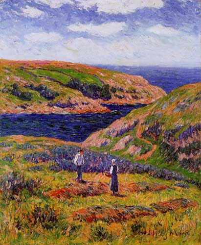 Painting Code#40115-Henri Moret: Cliffs at Clohars, Carnoet