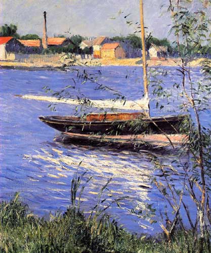 Painting Code#40139-Gustave Caillebotte: Anchored Boat on the Seine at Argenteuil