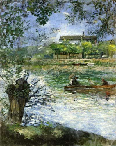 Painting Code#40170-Renoir, Pierre-Auguste - Willows and Figures in a Boat