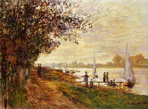 Painting Code#40173-Monet, Claude - The Riverbank at Le Petit-Gennevilliers, Sunset