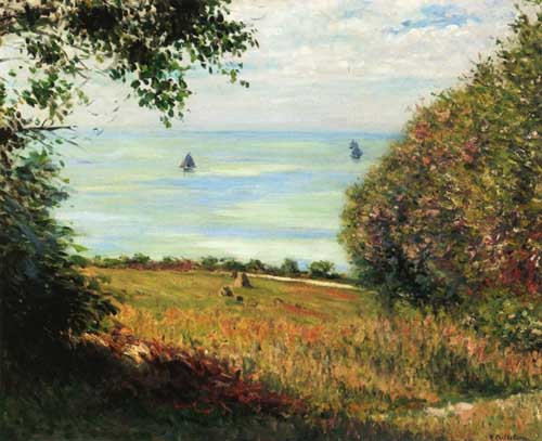 Painting Code#40230-Gustave Caillebotte - View of the Sea from Villerville