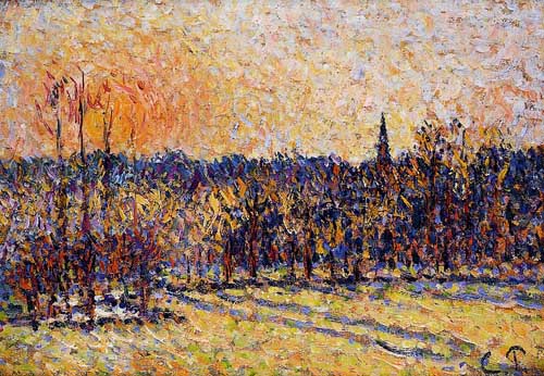 Painting Code#40246-Pissarro, Camille - Sunset, Bazincourt Steeple