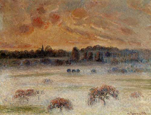 Painting Code#40253-Pissarro, Camille - Sunset with Fog, Eragny