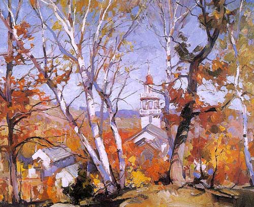 Painting Code#40256-Gruppe, Emile A.(USA): Hillside Birches