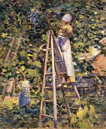 Painting Code#40270-Theodore Robinson - Gathering Plums