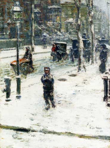 Painting Code#40310-Frederick Childe Hassam Snow Storm, Fifth Avenue, New York