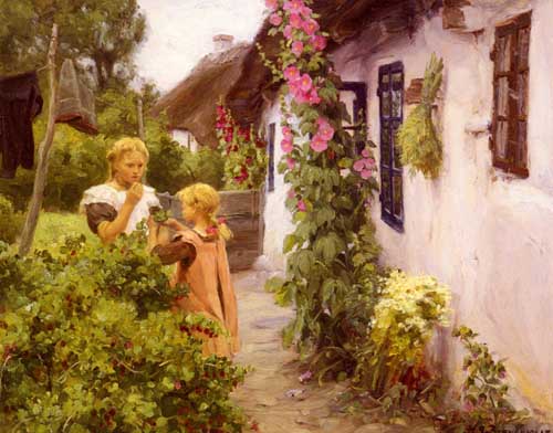 Painting Code#40320-Brendekilde, Hans Anderson: The Cottage Garden